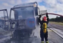 Se incendió un camión cargado con aserrín en la Autovía 14